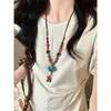 Collar Largo de Cerámica de Colores Estilo Étnico para Mujer, Cadena para Sudadera de Cuerda Trenzada Retro Bohemia, Accesorios de Verano