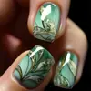 Adesivo de Unha com Glitter Flor de Jade Gradiente Verde Quadrado Europeu Atacado Venda Quente Transfronteiriça Unhas Vestíveis
