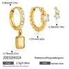 Elegante Conjunto de Brincos Estilo Europeu e Americano para Mulheres, Brincos com Pingente de Zircônia Cúbica em Aço Inoxidável Dourado 18K, Brincos de Luxo Leve High-End Transfronteiriços