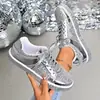 Zapatillas de Lona para Mujer de Otoño 2025, Nuevas, Transfronterizas, con Cordones, Lentejuelas, Suela Gruesa, Talla Grande, Moda Casual, Caña Baja