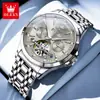 Reloj Mecánico Automático Completo Oris Impermeable Luminoso de Negocios Multifunción Calendario Perpetuo Calado para Hombre
