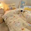 Conjunto de Roupa de Cama Fofo de Lã de Leite Quatro Peças Inverno Plush Dupla Face Capa de Edredom Lençol de Fleece Coral Conjunto de Três Peças para Dormitório