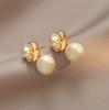 Aretes para Mujer Aguja de Plata 925 Estilo Coreano Elegante Moda Goteo de Aceite Camelia Perla Fragancia Pequeña Aretes Pequeños Venta al por Mayor