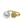 Anillo de Perla Anillo de Cuentas de Concha de Camelia Joyería de Mano Anillo de Perla Ajustable Cuentas de Concha Nácar Moda