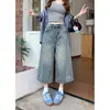 Jeans Retro Americanos para Mujer, Pantalones Capri de Mezclilla Finos de Verano, Pantalones de Pierna Ancha Rectos Holgados de Longitud Media para Mujer Petite