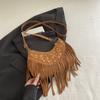 Nuevo Producto Bolsa de Borlas Marrón Maillard Otoño Nuevo Bohemio Retro Versátil Cruzada Bolsa de Bollo