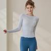 Ropa de Yoga para Mujer 2026 Nuevo Estilo Camiseta de Manga Larga Básica de Punto para Deportes, Aire Libre, Entrenamiento de Pilates y Top de Fitness