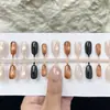 Set de 30 uñas postizas de otoño/invierno color ámbar que cambian de color, diseño ojo de gato, simple y elegante, uñas postizas removibles, disponible en 3 tamaños