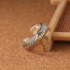 Anillo abierto de moda de plata de ley 925 para hombre y mujer, estilo vintage tailandés, con diseño de sol a rayas en el dedo medio.