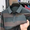 Camiseta de manga larga a rayas para hombre de otoño, Top con solapa casual de negocios para mediana edad, Camisa polo holgada y versátil estilo papá