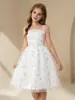 Vestido branco para florista de casamento, vestido de verão na altura do joelho, estilo princesa
