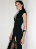 Artículo de Venta Caliente Transfronterizo 2025: Vestido Ajustado con Abertura, Nuevo Vestido Sexy Bodycon de Cuello Alto Estilo Chino, Al por Mayor para Mujer en Stock