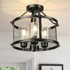 Lámpara de Techo Semi-empotrada de Tres Luces de Hierro Negro y Cristal Transparente, Fábrica Especializada en Iluminación Transfronteriza, Modelo Estándar de Amazon para EE. UU.