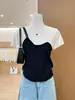 Moda Verão 2026 Patchwork Elegante Falso Duas Peças Ombro Único Alças Duplas Malha Top para Mulheres Baixas