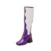 Botas de corrente de bloco de cores com bico quadrado e salto grosso europeias e americanas plus size para mulheres 1008