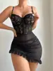 Comercio Exterior Transfronterizo Nuevo Lencería Sexy Estilo Europeo y Americano, Ropa de Casa Sexy para Mujer de Malla de Encaje Transparente que Cubre las Caderas