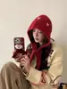 Etiqueta de Tecido Chapeuzinho Vermelho Outono e Inverno Estilo Coreano Chapéu de Lã Quente com Capuz Pequeno Moda Chapéu de Tricô Versátil para Mulheres
