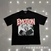 Camiseta de manga corta con lavado desgastado, adornada con pedrería, de emoción mixta, corte holgado, casual, versátil, cuello redondo, marca de moda, estampado vintage