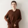 Nuevo Suéter de Cachemir Grueso con Cuello en V para Mujer, Holgado y Ceñido, Suéter de Punto de Cachemir con Estilo Perezoso por Dentro