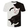 Nova camiseta de verão 2024 com estampa fofa de animal gato, impressão digital 3D, tendência da moda, gola redonda, para homens e mulheres