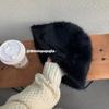 Sombrero de Pescador de Piel de Conejo Blanco para Niños, Sombrero de Cubo de Felpa Cálido con Cubierta Facial para Invierno, Muestra la Cara Pequeña