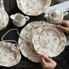 Louça de Cerâmica Marrom Floral em Relevo de Renda Estilo Francês Vintage - Tigelas, Xícaras de Café, Pires, Bules, Pratos Ovais, Pratos de Sobremesa - Atacado