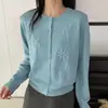 Cárdigan de Punto Gris de Alta Calidad con Flores 3D para Mujer, Nuevo Abrigo Suéter Corto Suave para Primavera y Otoño 2026