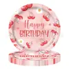 Nuevas decoraciones de fiesta de cumpleaños temáticas de cerezas en acuarela transfronterizas, platos de papel de frutas, servilletas de papel, juego de vajilla para niños
