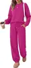 Top casual estilo americano de cuello redondo y manga larga, adelgazante y cómodo para usar en casa, actividades al aire libre y deportes; Pantalones de chándal con cintura de cordón y pierna cónica, conjunto de dos piezas