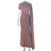 Vestido elegante de color liso para mujer, estilo europeo y americano, transfronterizo, sencillo, ajustado, bodycon, con mangas cortas, cuello alto y tirantes de corbata
