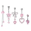 Set de 5 Piezas de Clavos para Ombligo de Moño Venta al por Mayor Acero Inoxidable Multicolor Corazón de Durazno Incrustado con Circonita Anillo de Ombligo Simple Joyería para Piercing