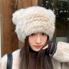 Orejas de Gato Piel de Conejo Sombrero para Mujer en Otoño e Invierno para Heattech, Protección de Orejas Dulce y Linda, Gorro de Lana Tejida a Prueba de Frío con Baotou