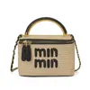 Bolso Cubo de Moda Transfronterizo para Mujer, Bolso de Hombro Cruzado de Playa Tejido de Paja Estilo Bambú, Serie Miu