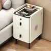 Mesita de noche inteligente ultraestrecha, madera maciza, multifuncional, pequeña, diseño simple y moderno, con carga inalámbrica