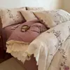 Conjunto de Roupa de Cama Quatro Peças de Algodão Puro Espesso Estilo Retrô Alta Gramatura Floral Estilo Princesa Algodão Puro Renda Algodão Linho Conjunto de Roupa de Cama Quatro Peças