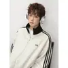 Chamarra estilo americano de calle con bloques de color de tres rayas y cuello alto, unisex, colección de otoño, chamarra abierta informal deportiva de moda, corte holgado, adecuada para parejas