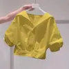 Camisa Verde Juvenil Dopamine con Cuello y Manga Corta para Mujer, Nuevo Estilo Verano 2025, Camisa Corta Dulce para Mujeres Petite