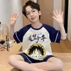 Pijama de Verano para Niños Niños Delgado de Manga Corta Imitación Algodón Ropa de Casa de Verano para Niños Mayores Conjunto Nuevo Estilo 2026