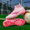 Nuevos zapatos de fútbol F50 sin costuras de punto volador transfronterizos para hombre, de caña alta para mujer estudiante, con tacos largos para césped, competición, entrenamiento, zapatos deportivos