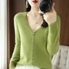 Top de Manga Larga con Cuello en V Chaqueta Chal Pequeño Punto Fino Delgado de Punto para Mujer Cárdigan Corto Estilo Nuevo