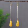 Aretes de Cera de Abeja Amarilla de Aceite de Pollo Ámbar Estilo Étnico para Mujer Gotas de Agua Aretes de Pimiento Rojo Sangre Estilo Étnico Largo Línea de Trémula 925
