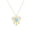 Cadena de Clavícula Elegante con Zirconia Bañada en Oro Real para Mujer Diseño de Nicho Sentido del Diseño Corazón de Melocotón Candado de Larga Vida Collar Cadena para Cuello de Estudiante Tendencia