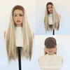Peluca frontal de encaje 13*4 mitad atada a mano color mixto cabello largo liso para mujer fibra sintética mate de alta temperatura fabricante venta al por mayor