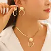 Collar Colgante Geométrico Elegante con Forma de Corazón y Juego de Pendientes Transfronterizo Europeo y Americano para Mujer, Pendientes Personalizados Retro Franceses