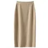Elegância Francesa Saia Midi de Tricô Liso 100% Lã Emagrecedora Saia de Tricô com Temperamento Outono Inverno Nova Roupa Versátil Feminina