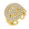 Anillo de cadena de cara sonriente con diamantes completos de 'Net Red' para mujer, anillo decorativo de diamantes estilo Ins de lujo europeo y americano, anillo abierto para el dedo índice, venta al por mayor