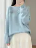 Nuevo Suéter de Punto de Lana Pura Off-Shoulder Otoño/Invierno 2026 Manga Larga para Mujer con Calados Bordados