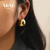 Pendientes de acero inoxidable estilo INS europeo y americano, pendientes regordetes de alta calidad que combinan con todo, pendientes retro dorados con forma de C de acero de titanio