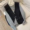 Chaleco de Mezclilla Estilo Coreano para Mujer para el Otoño/Viaje Diario, Aspecto en Capas con Corte Relajado, Cuello en V con Costuras Visibles, Estilo Vintage