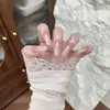 Uñas prefabricadas de bacteria láctica con degradado de durazno blanco, puntas de uñas prefabricadas, divididas por tamaño, no necesitan limado, plegables, pegatinas de uñas sin costuras